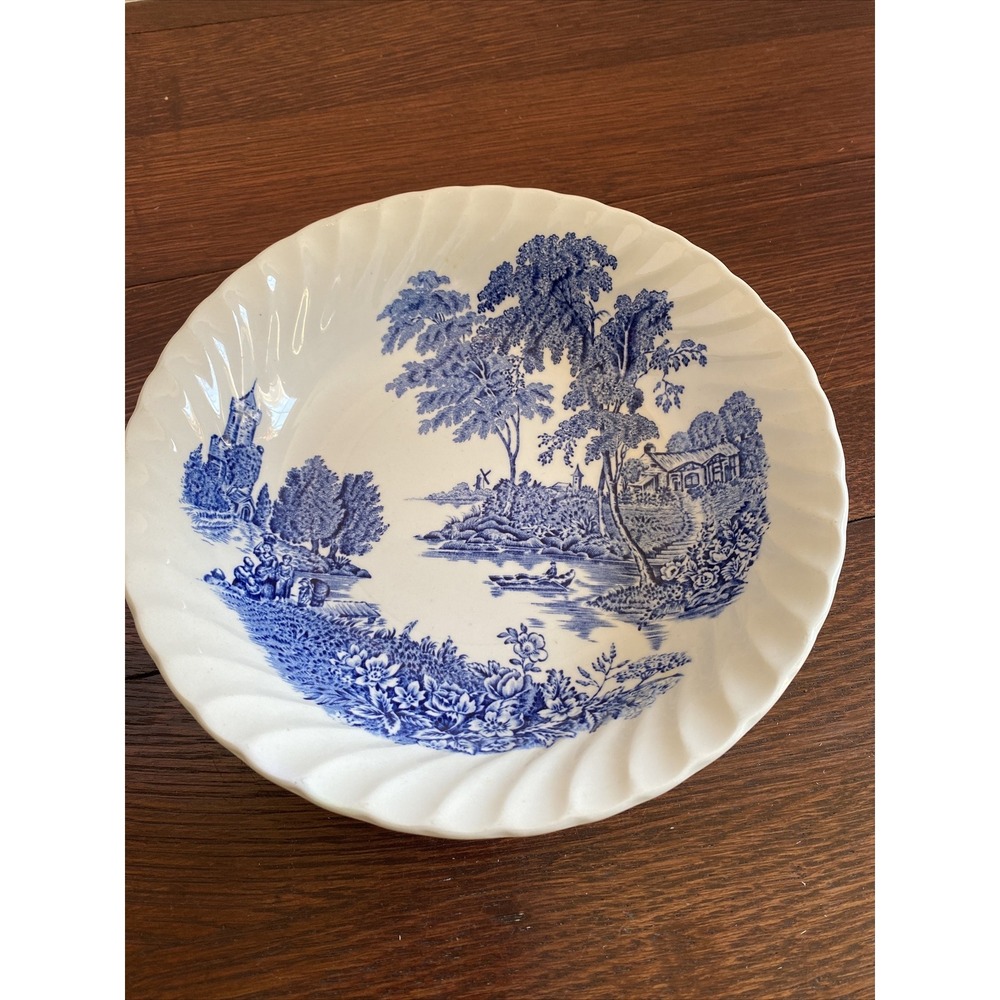 The Ferry‎ Blue Soup/Salad Bowl Ironstone By Swinnertons Scalloped Edge